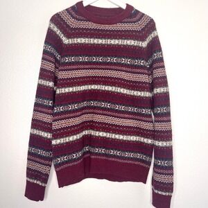 H&M men's Wool blend Nordic pattern burgundy sweater M #15